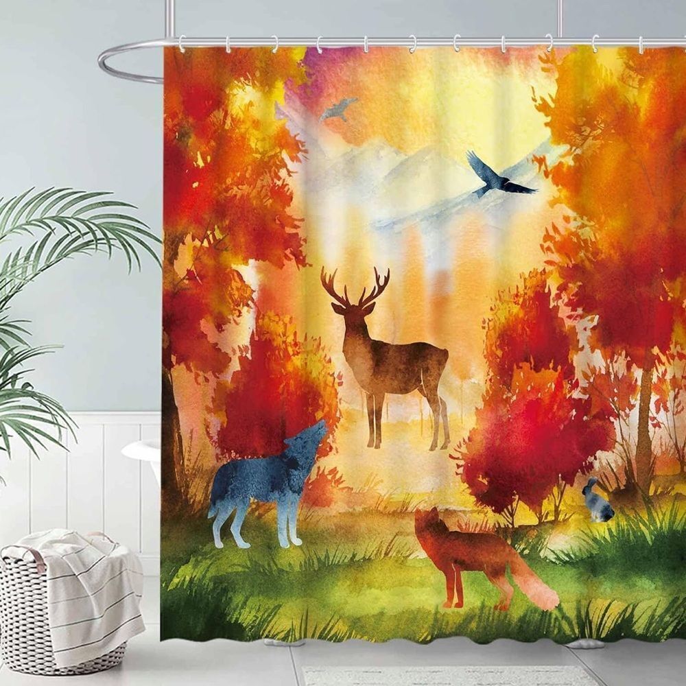 Allenjoy 72" X 72" Autumn Forest Shower Curtain Fall Natural Scenery Landscape